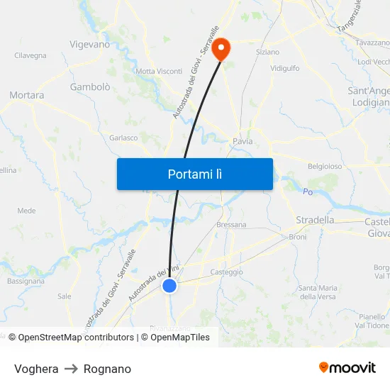 Voghera to Rognano map