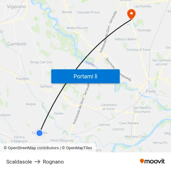 Scaldasole to Rognano map