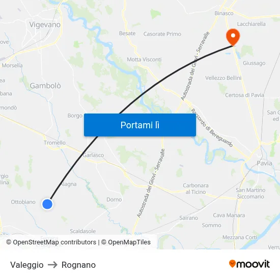 Valeggio to Rognano map