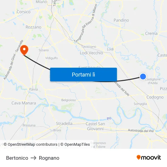 Bertonico to Rognano map