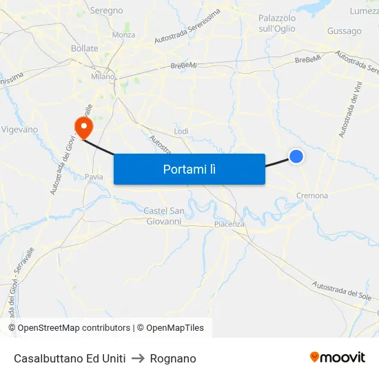 Casalbuttano Ed Uniti to Rognano map
