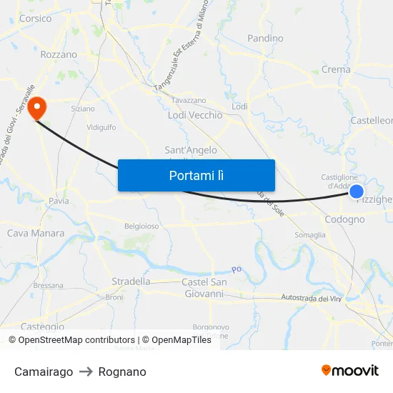 Camairago to Rognano map