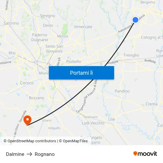 Dalmine to Rognano map