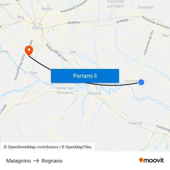Malagnino to Rognano map