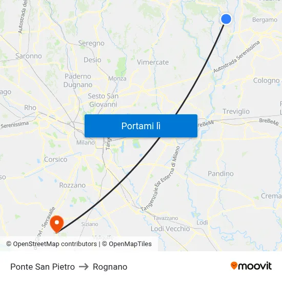 Ponte San Pietro to Rognano map
