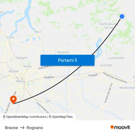 Braone to Rognano map