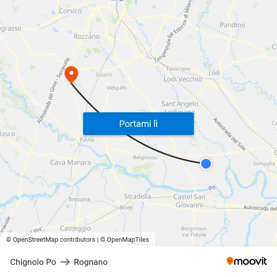 Chignolo Po to Rognano map