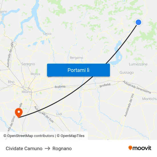 Cividate Camuno to Rognano map