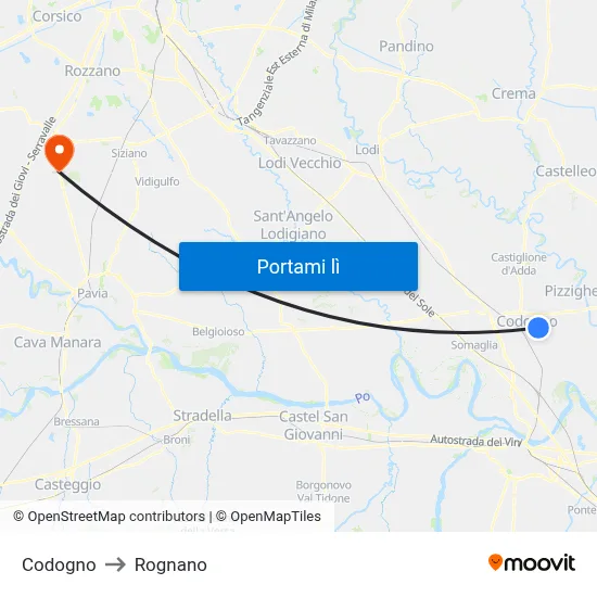 Codogno to Rognano map