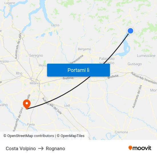 Costa Volpino to Rognano map