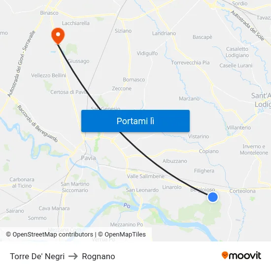 Torre De' Negri to Rognano map