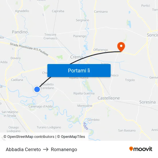 Abbadia Cerreto to Romanengo map