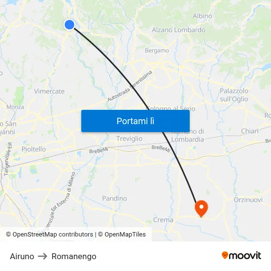 Airuno to Romanengo map