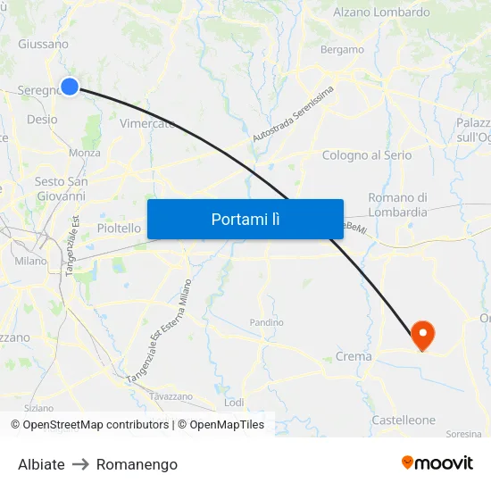 Albiate to Romanengo map