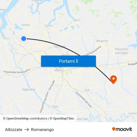Albizzate to Romanengo map