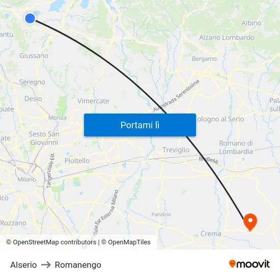 Alserio to Romanengo map