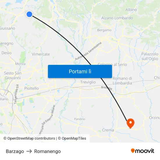 Barzago to Romanengo map