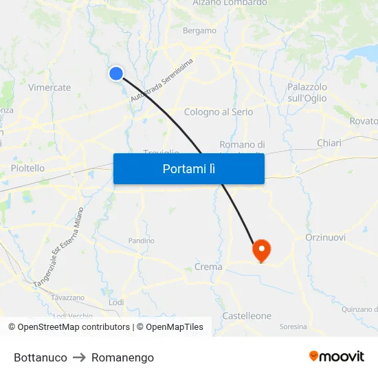 Bottanuco to Romanengo map