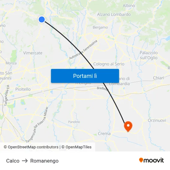 Calco to Romanengo map