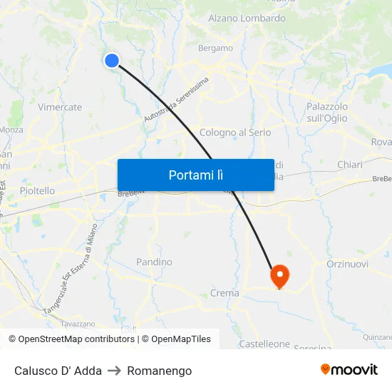 Calusco D' Adda to Romanengo map