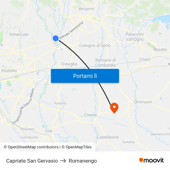 Capriate San Gervasio to Romanengo map