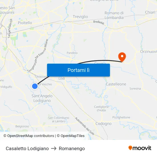 Casaletto Lodigiano to Romanengo map