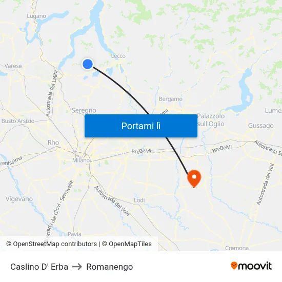 Caslino D' Erba to Romanengo map