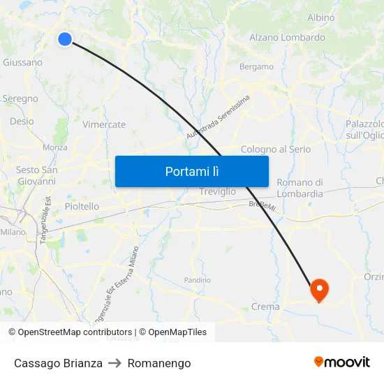 Cassago Brianza to Romanengo map