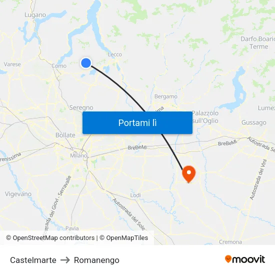 Castelmarte to Romanengo map