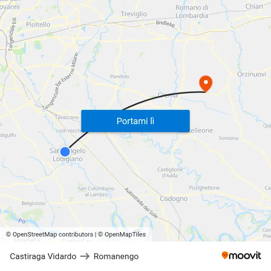 Castiraga Vidardo to Romanengo map