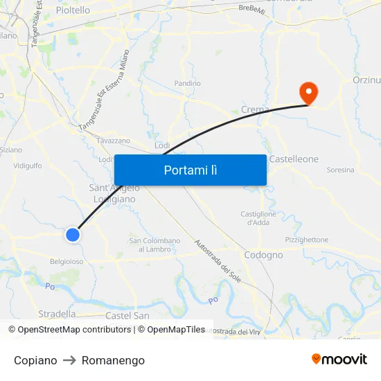 Copiano to Romanengo map