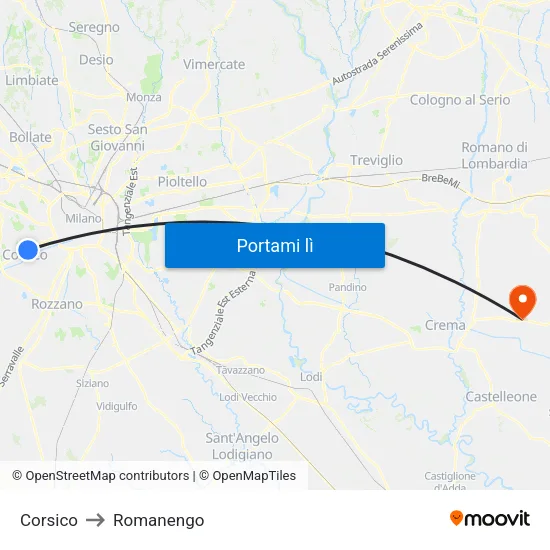Corsico to Romanengo map