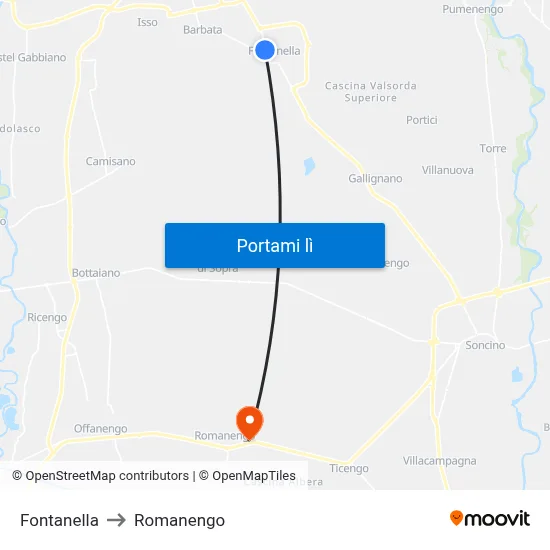 Fontanella to Romanengo map