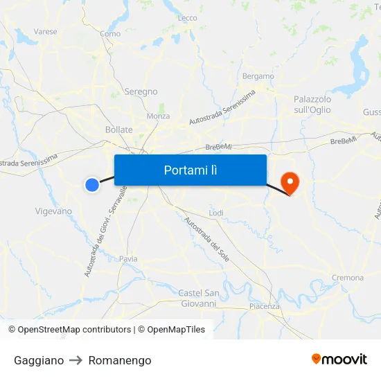 Gaggiano to Romanengo map