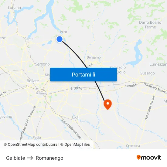 Galbiate to Romanengo map