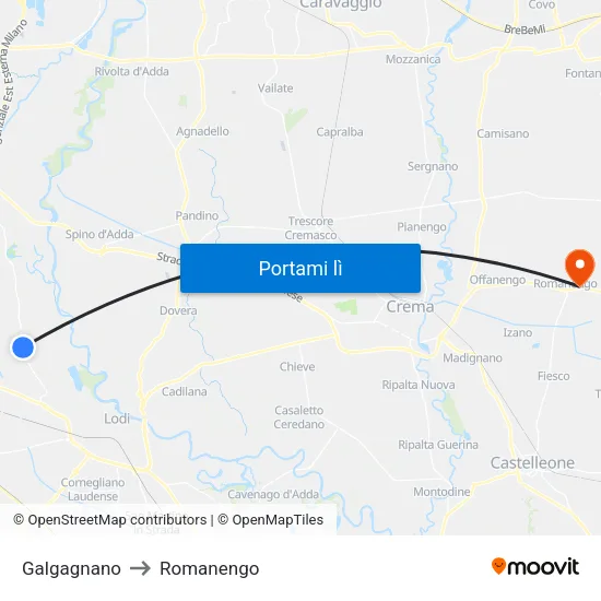 Galgagnano to Romanengo map