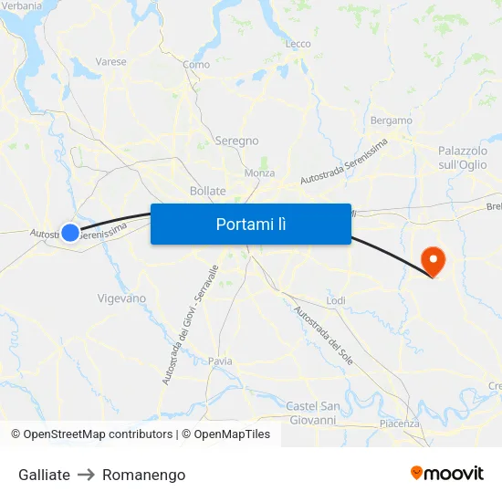Galliate to Romanengo map