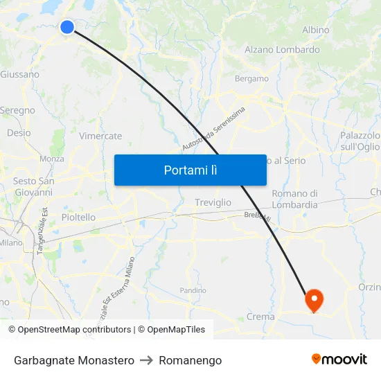 Garbagnate Monastero to Romanengo map