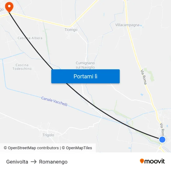 Genivolta to Romanengo map