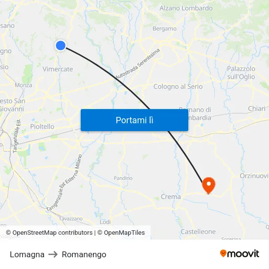 Lomagna to Romanengo map