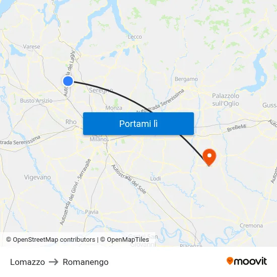 Lomazzo to Romanengo map