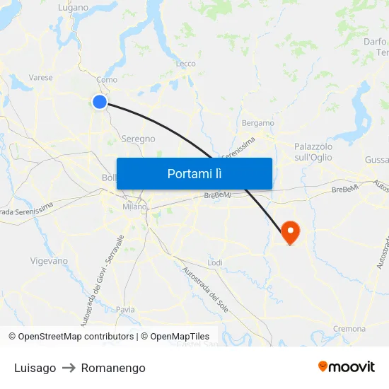 Luisago to Romanengo map
