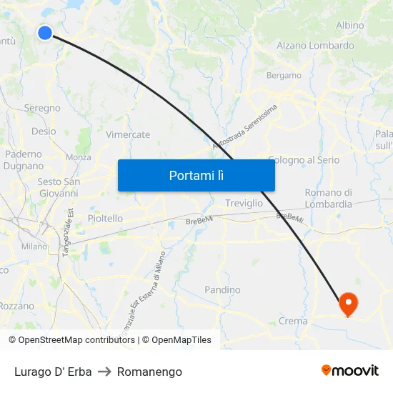 Lurago D' Erba to Romanengo map