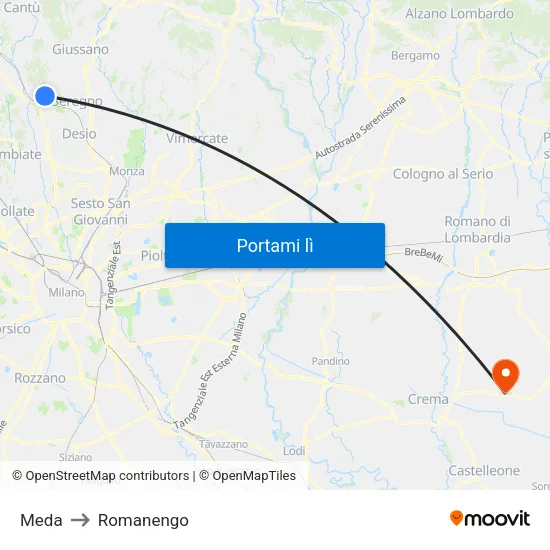 Meda to Romanengo map