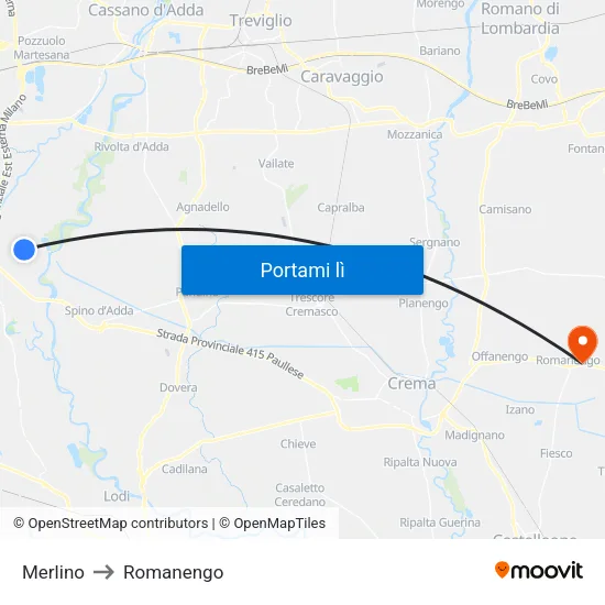 Merlino to Romanengo map