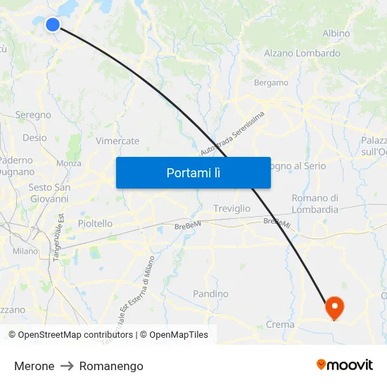 Merone to Romanengo map