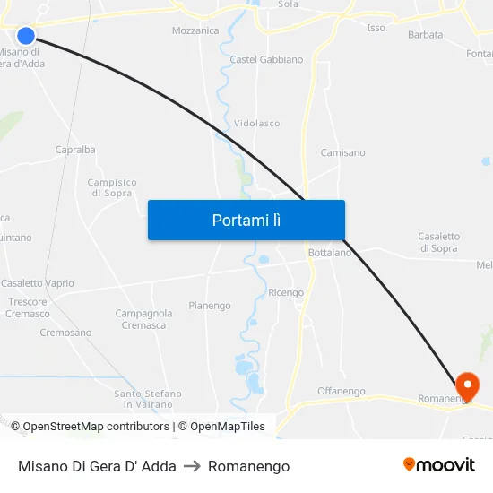 Misano Di Gera D' Adda to Romanengo map