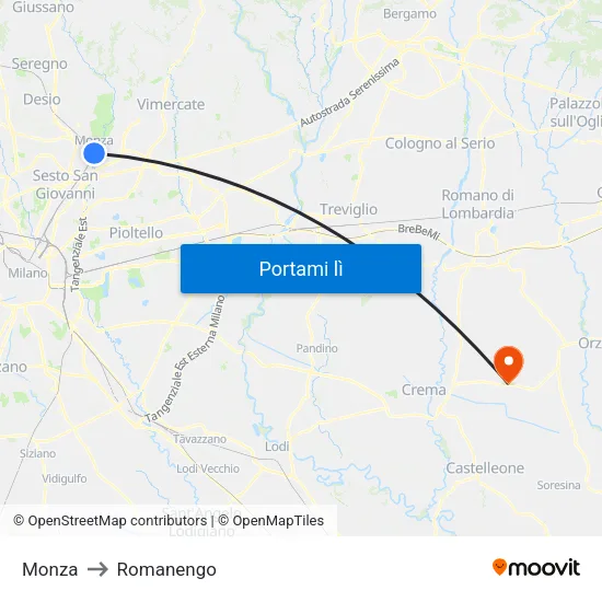 Monza to Romanengo map