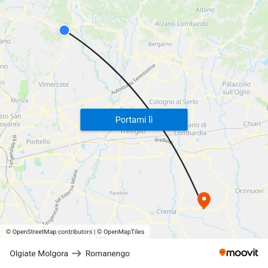 Olgiate Molgora to Romanengo map