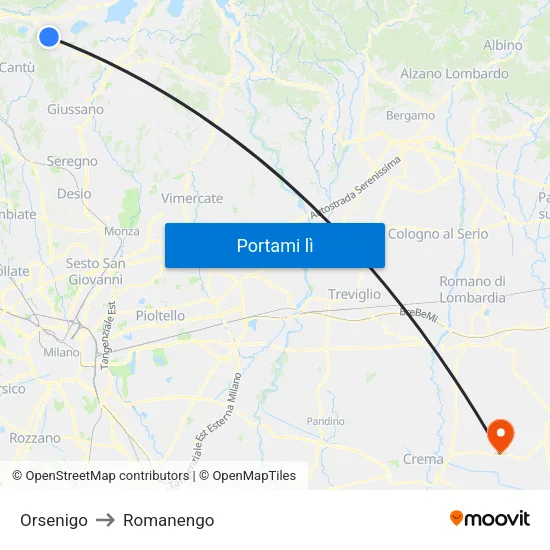 Orsenigo to Romanengo map